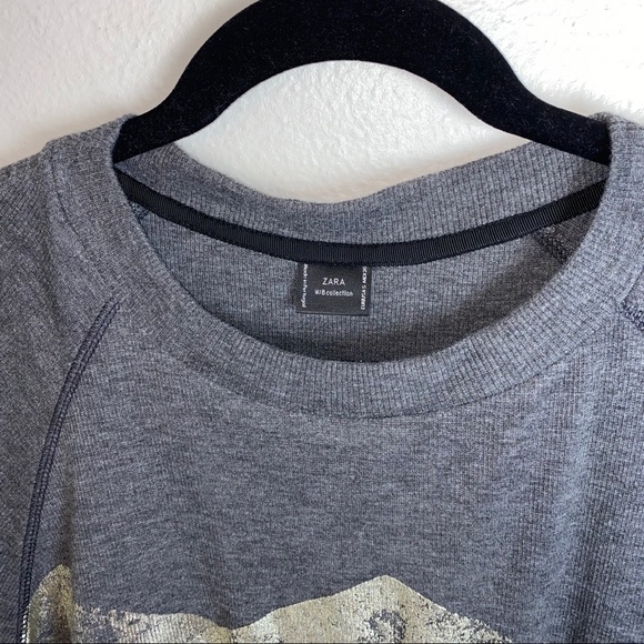 EUC Zara 3/4 Sleeve Hi Low Gray Gold Top Medium - Picture 3 of 5